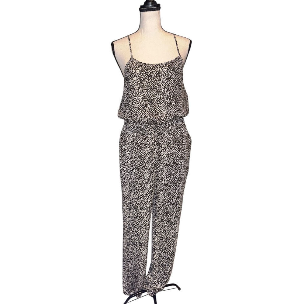 Banana Republic Heritage Animal Print Jumpsuit Size 2 Black white Sleeveless - Picture 2 of 6